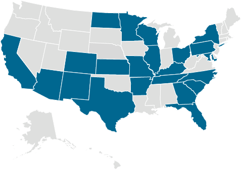 U.S. Map showing states Med Properties has properties in